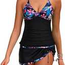 Daci Women Tankini Swimsuits with Skirt - Two Piece Tummy Control Skirted 2PC Bathing Suits Swimwear Medium