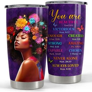 SANDJEST Inspirational Gifts for Women Black Woman Inspiration Tumbler 20oz Stainless Steel Insulated Coffee Travel Cup Mug Motivational Gift for Women Birthday Christmas