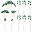 inSowni 11 Pieces Vintage Emerald Green Headpieces Party Prom Wedding Bridal Rhinestone Hair Side Combs Slides+U-shaped Hair Pins Accessories for Brides Bridesmaids Women Girls