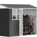 DWVO 8x6ft Large Tool Storage Shed with Window, Lockable Doors, and Sloped Roof, Oversized Steel Outdoor Storage Shed for Garden, Patio, Garage, Backyard, Lawn - Gray & White