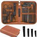 MINKINH Manicure Set Professional Nail Clipper Kit-26 Pieces Stainless Steel Manicure Kit,Nail Care Tools with Luxurious Travel Case (Brown)