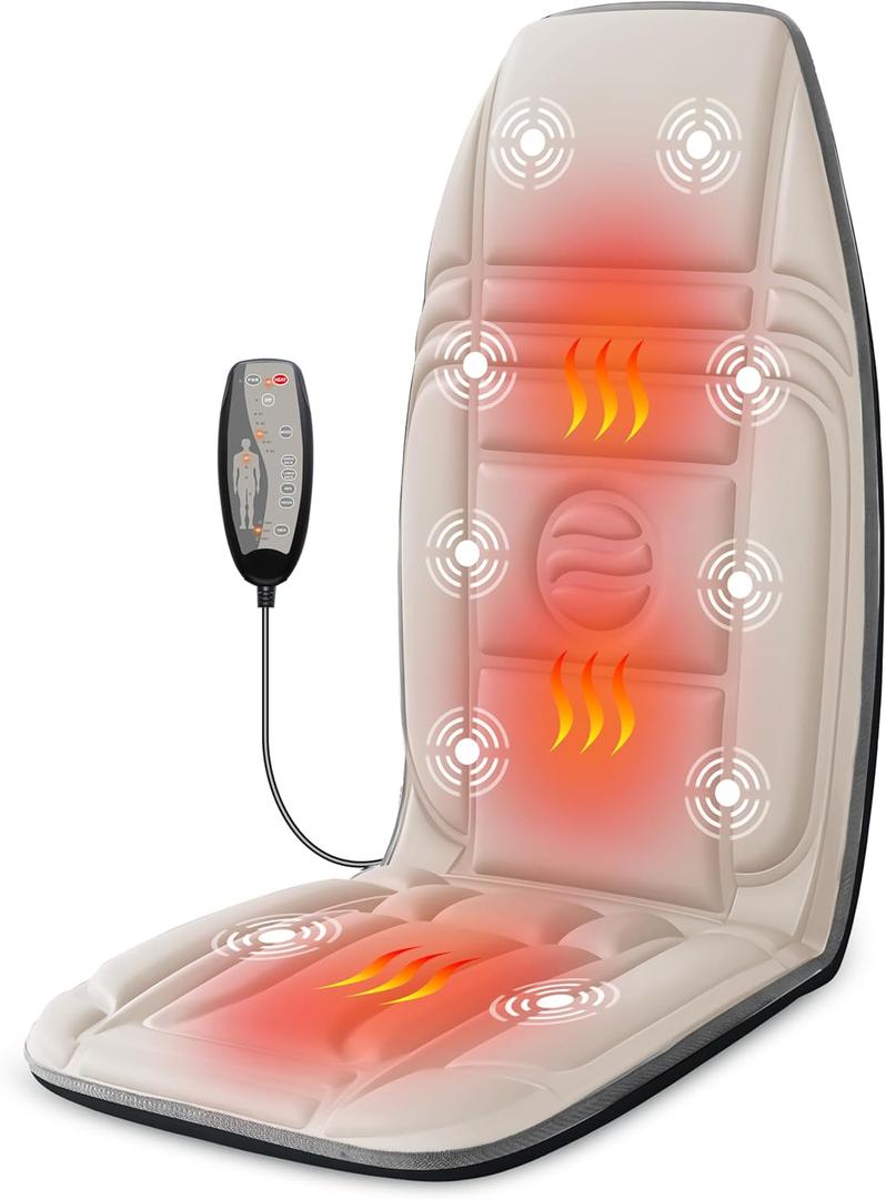 Vibration Back Massager with Heat, Massage Chair Pad with 10 Vibration Motors & 2 Heating Levels, Chair Massager for Recliner, Sofa, Beige