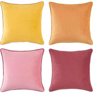 MONDAY MOOSE Decorative Throw Pillow Covers Cushion Cases, Set of 4 Soft Velvet Modern Double-Sided Designs, Mix and Match for Home Decor, Pillow Inserts Not Included (18x18 inch, Yellow/Pink) (18" x 18" (Pack of 4))