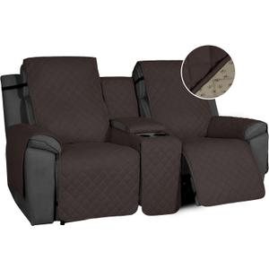 Easy-Going Non-Slip Loveseat Recliner Sofa Cover with Console, Water Resistant Double Reclining Couch Cover with Adjustable Strap, 2-Piece Washable Furniture Cover for Dog Pet (2 Seater, Chocolate)