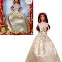 Barbie Signature 2025 Holiday Fashion Doll with Dark Brown Hair Wearing Silver & Gold Gown, Seasonal Collectible Includes Displayable Packaging & Doll Stand