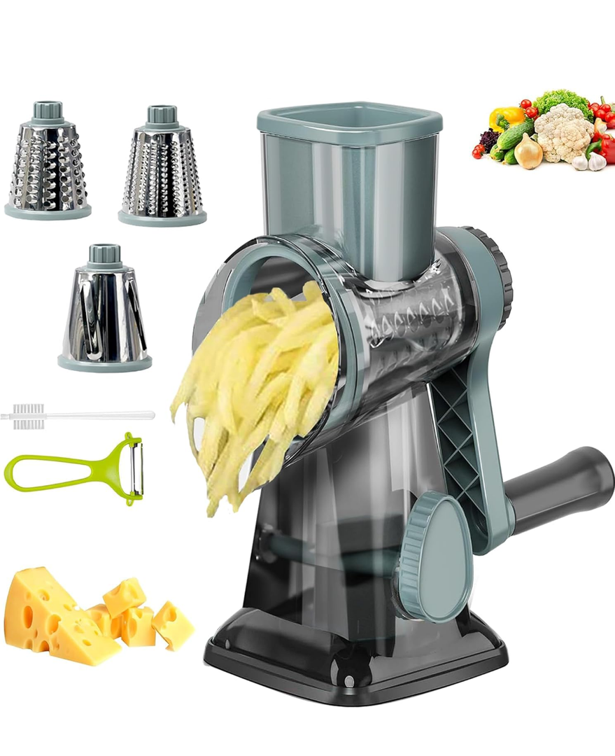Cheese Grater with Handle, Multifunctional Manual Rotary Cheese Grater - Cheese Shredder Easily Chop Carrots, Potatoes, Vegetables and Fruits and Easy to Clean(Blue)