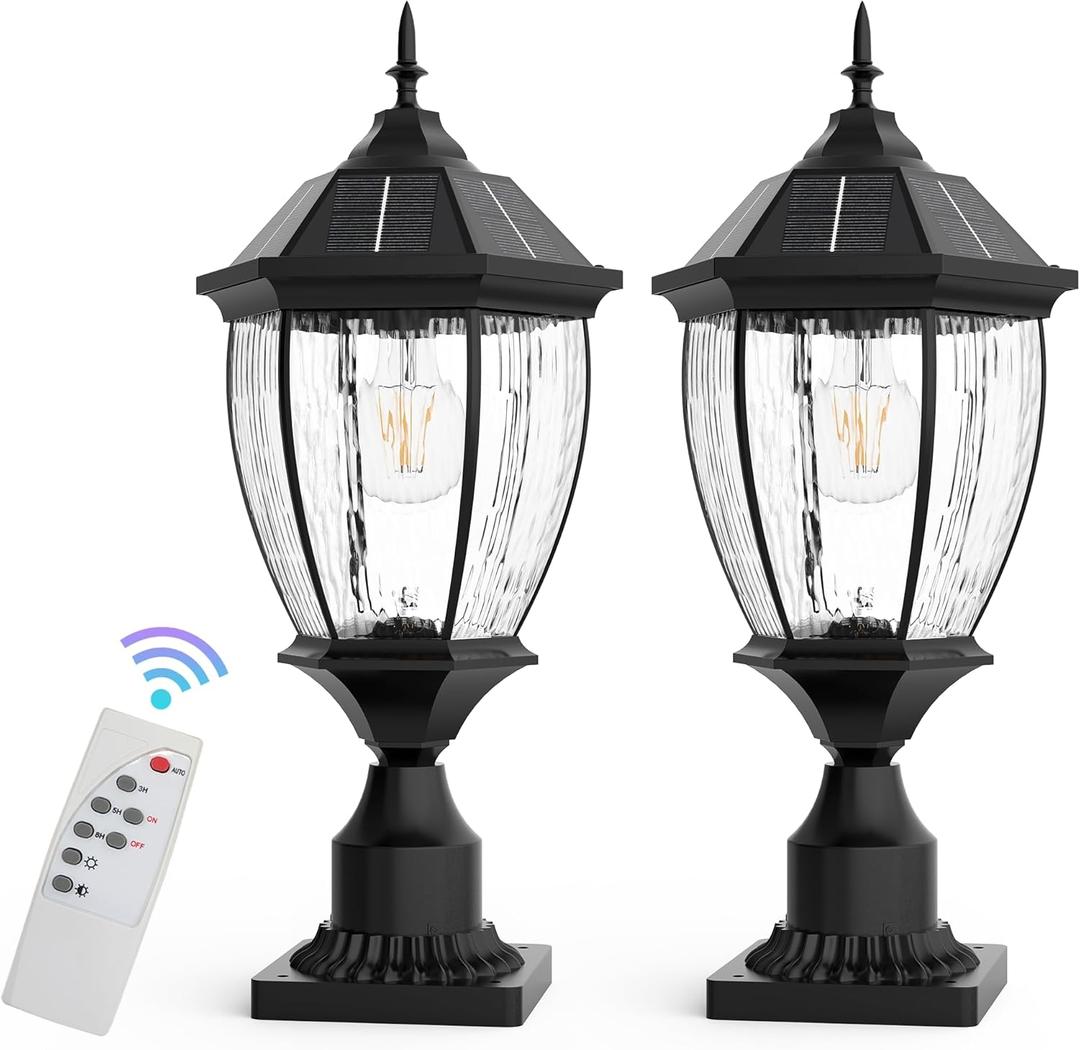 Solar Lamp Post Lights Outdoor Waterproof with Pier Mount Base, 20" H Large Aluminum Outside Solar Lights for Yard, Dusk to Dawn Outdoor Column Lights for Garden, Pathway, Patio (Pack of 2)