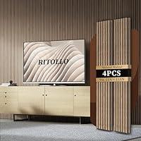 RITOLLO 4-Piece Wood Slat Panels for Wall 94.5"×11" Acoustic Panels for Interior Wall Decor 3D Fluted Sound Absorbing Panel - Natural Walnut