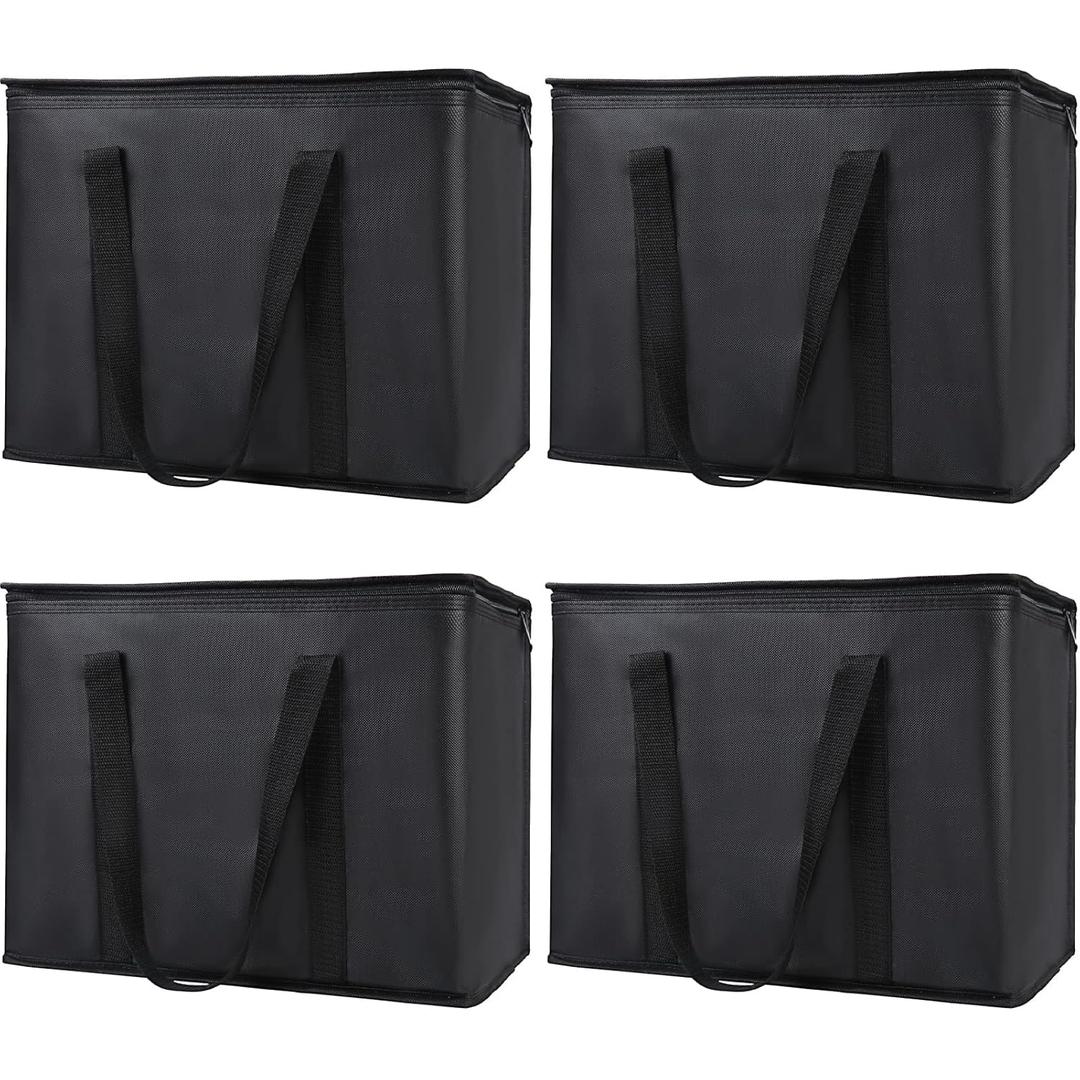 4-Pack Insulated Reusable Shopping Grocery Bags, X-Large Soft Cooler Bag Insulated, Boadon Collapsible Grocery Shopping Tote Bags for Food Delivery, Portable Softside, Black