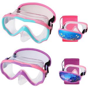 Swim Goggles Kids 6-14, Diving Mask No Tangle StrapWater Goggles Nose Cover for JR / Youth (2PK - Pink)