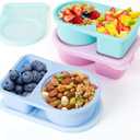 3 Pack Reusable Silicone Snack Containers with Lids, 8.5 OZ Double Compartment Snackle Box for Kids, Leakproof Small Snack Packs Container for Salad Dressing, School, Office, Travel, Picnic (Blue, Pink, Light Green)