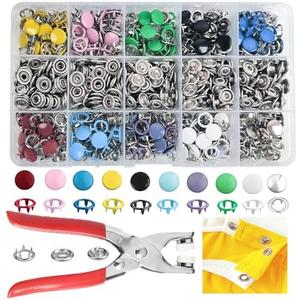 GTAAOY 800PCS Metal Snaps Buttons with Fastener Pliers Press Tool Kit Perfect for DIY Crafts Clothes Hats and Sewing, Snap Button Fasteners Kit for Clothing Sewing(200 Sets,10 Colors,9.5mm)