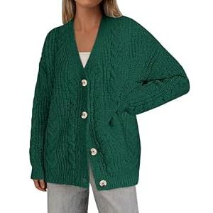PRETTYGARDEN Womens Chunky Cardigan Sweaters 2025 Fall Oversized Cable Knit Long Sleeve Open Front Cardigans Winter Clothing (Dark Green,Small)