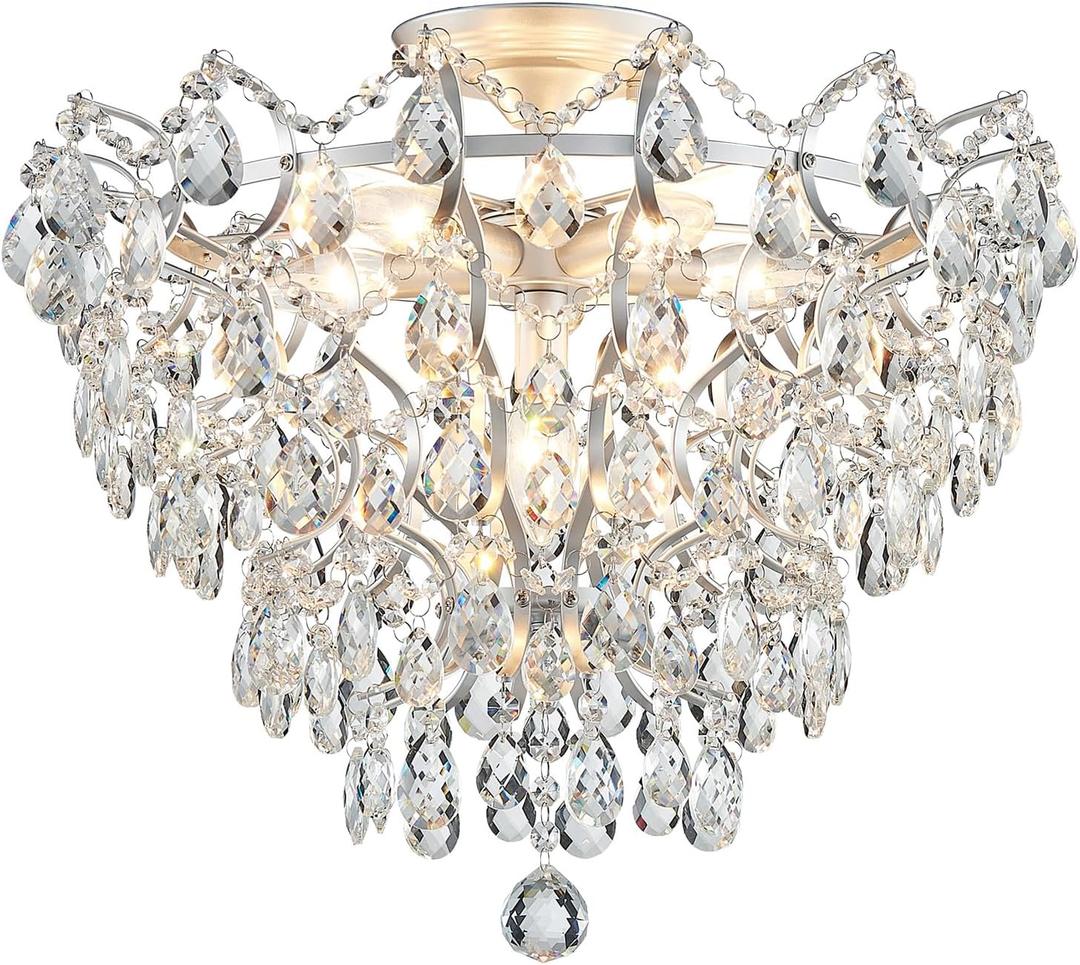 WUZUPS 6-Light Crystal Chandelier Ceiling Light Modern Lighting Fixture for Bedroom Hallway Bar Kitchen Bathroom, H 15.6" W 20.1", E12 Base, Silver, Ceiling Light, 15.6" High 20.1" Wide