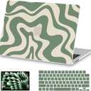 AKIT Compatible with MacBook Air 15 Inch Case 2026 2025-2023 M5 M4 M3 M2 A3448 A3241 A3114 A2941, Unique Pattern Hard Shell Laptop Case+Keyboard Cover+Screen Protector for Mac Air 15 Inch, Green Wave