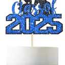 Class of 2025 Cake Topper, Blue Glitter Congrats Grad Cake Topper, Diploma Graduation Cap Cake Topper, 2025 Graduation Theme Senior High School Graduation Party Cake Supplies Decorations, 2pack