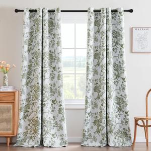 H.VERSAILTEX Blackout Curtains 96 Inch Length 2 Panels Set, Floral Print Drapes Farmhouse for Living Room, Grommet Room Darkening Curtains Vintage Boho Window Treatment(2 Panels, Sage)