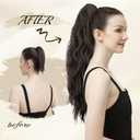 FESHFEN Ponytail Extensions, Long Claw Clip in Ponytail Hairpiece Synthetic Pony Tails Hair Piece Natural Wavy Hairpieces for Women, Black 25 inch