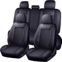 Luxury Car Seat Covers Full Set, Breathable Faux Leather Car Seat Protector, Dog Child Kids Summer Ventilated Seat Cushion for Front & Back Seats, Universal, Black, Full Set 5 Seats (Black Red Line)