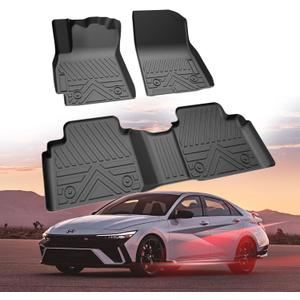 Car Floor Mats for Hyundai Elantra 2021-2025 (Not for Hybrid) & Hyundai Elantra N 2022-2025, All Weather Protection TPE Car Mats Custom Car Liners Accessories, Front & 2nd Row Floor Liners Set, Black