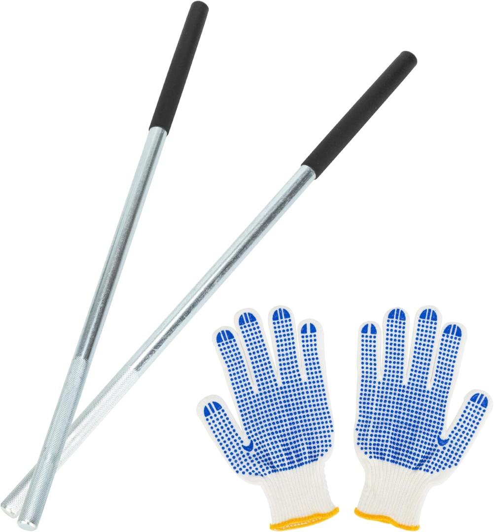 2 Pack Winding Rods for Garage Torsion Springs with Non-Slip Rubber Handle, Zinc Steel Winding Bars Hardware for Adjusting or Replacing Garage Door Tension Springs, Non-Slip Gloves Included, Black