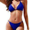 Zuvebamyo Women's Two Piece Bikini Sets Sexy Halter Ring Swimsuit Triangle String Cheeky Bathing Suit RoyalBlue, Small