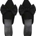 Verdusa Mules for Women Bow Dressy Pointed Toe Flat Shoes Backless Loafers Slide Sandals Casual Slides Work Shoes (Black)42