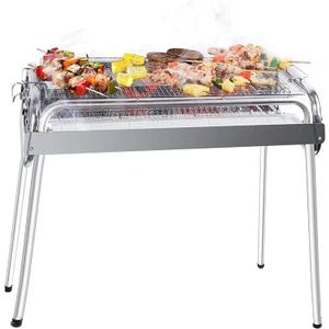 Charcoal Grill, Barbecue Charcoal Grill, Outdoor Stainless Steel Smoker BBQ grill for Outdoor Cooking Camping Picnics Beach 336 Square Inches, Silver 