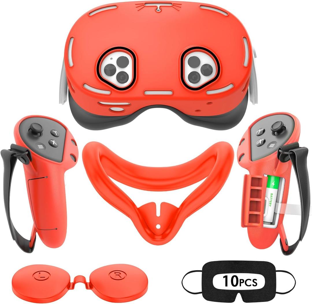 Rechale Silicone Set Compatible With Oculus/Meta Quest 3S - VR Accessories Protective Cover Set Includes Controller Grip, Face Cover, VR Shell (Red)