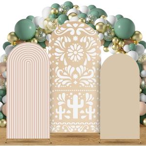 3 Pcs Mexican Arch Backdrop Cover Set 4FT 5FT 6FT Backdrop Stand Cover Stretchy Arch Stand Covers for Mexican Theme Fiesta Talavera Wedding Baby Shower Birthday Party Decoration (Brown)