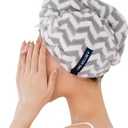 Microfiber Quick-Dry Hair Wrap Polyester Blend, Modern Striped Turban, Soft Absorbent, Low Lint Cap for Shower Spa Gym Travel, Grey