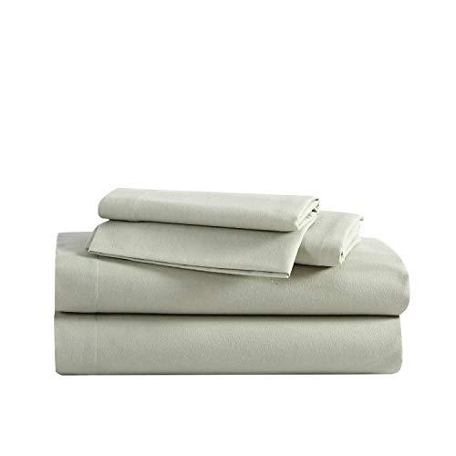 Eddie Bauer - Flannel Sheets Twin Size, Anti-Pilling & Wrinkle Resistant Cotton, Touchably Soft for All-Season Comfort - Bed Sheets with Matching Pillowcase & Fitted Sheet (Solid Green)