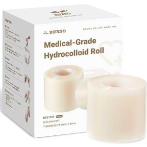 RIFANO Medical Hydrocolloid Tape Roll, Cut-to-Size, 2in*10ft Extra Large Hydrocolloid Patch Bandages with Self-Adhesive, Ultra Absorbent, Flexible & Waterproof (2in*10ft 19.7mil/0.5mm Thickness)