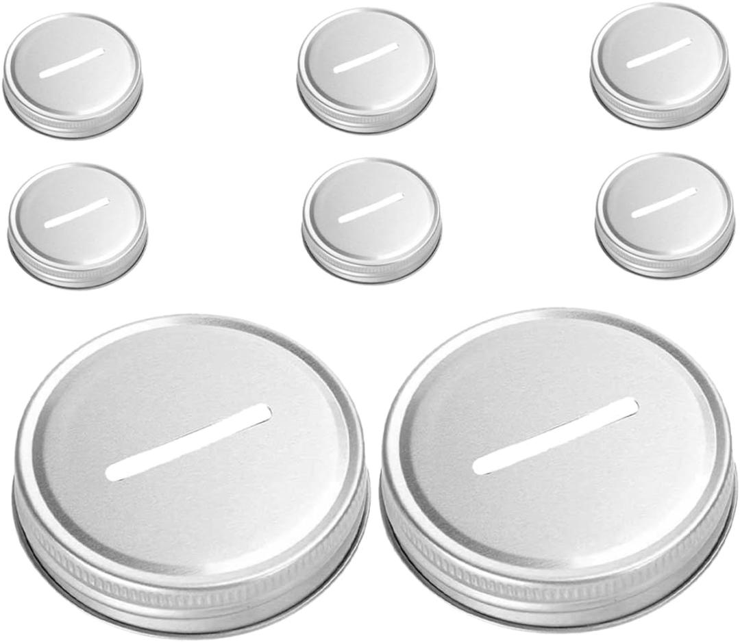 8pcs Coin Slot Lids for Wide Mouth Mason Jars Versatile Bank Covers for Saving Coins Bills and Collectibles Fun Educational Tool for Adults