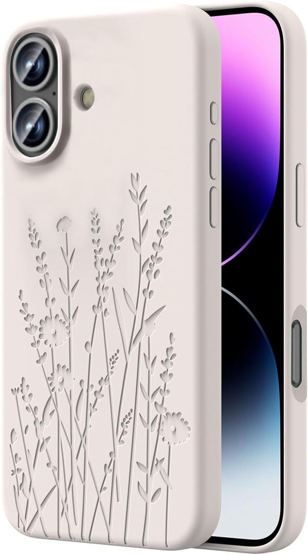 OAOA Magnetic Engraved Case Compatible with iPhone 16 Plus Case, Compatible with Magsafe, Camera All-Round Protection, Slim Liquid Silicone Phone Case for Women Girls, Stone Flower