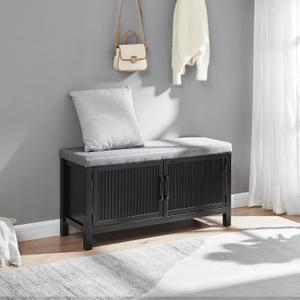 Shoe Storage Cabinet with Bench, Shoe Organizer with 2 Doors Shoe Rack Benches with Cushion for Front Door Entrance Entryway Living Room (Black)