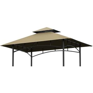 Grill Gazebo Replacement Canopy Top, 5'x8' Top Double Tiered Replacement Canopy Roof, Grill Shelter Cover Roof Fit for Gazebo Model L-GG001PST-F (Khaki)