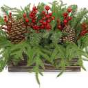 Table Centerpiece, Norfolk Pine Pinecones with red Seed in Pot Artificial Xmas Plants Fake Greenery Stems in Brown Rectangular Wooden Pots for Christmas Table Centerpiece Christmas Decor Decor