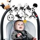 Spiral Car Seat Baby Toys 0-6 Months, Infant Carseat High Contrast Sensory Toys Hanging Stroller Accessories, Newborn Shower Gifts for Baby Boys Essentials Stuff, Cute Black and White Cow
