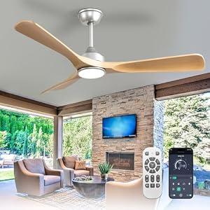 Depuley 52-Inch Ceiling Fan with Light: Wood 3 Blade Outdoor Fans for Patios - Dimmable Indoor Fan with Remote APP Control Ultra Quiet DC Motor Reversible 6 Speed Timer