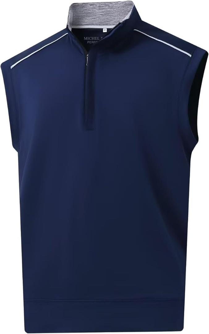 Rouen Mens Vests Outerwear Lightweight Moisture Wicking Midlayer Sleeveless Sports Golf Quarter Zip Pullover Mens Vesta, Medium