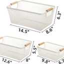Noamus 3 Pack Metal Mesh Baskets with Wood Handle, Iron Storage Organizer Basket, Cream White Wire Countertop Baskets for Organizing, Cabinet Pantry Closet Bedroom Kitchen (3 Size)