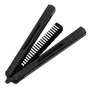 Aluminium Alloy Handle Comb Practice Tools Stainless Steel Comb Head Practice Hair Styling Tools for Sport Outdoor Use (Black)