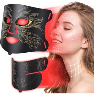 LED Light Therapy mask (E106A) Red Light Therapy for Face and Neck, 7-in-1 Colors Led Face Mask Light Therapy with 324 LED Beads, 5 Brightness Levels & 20 Mins Timer Function for Home & Travel