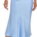 Atnlewhi Women's Silk Satin Midi Skirts High Waist Elastic Long A Line Elegant Casual Slit Skirt, 