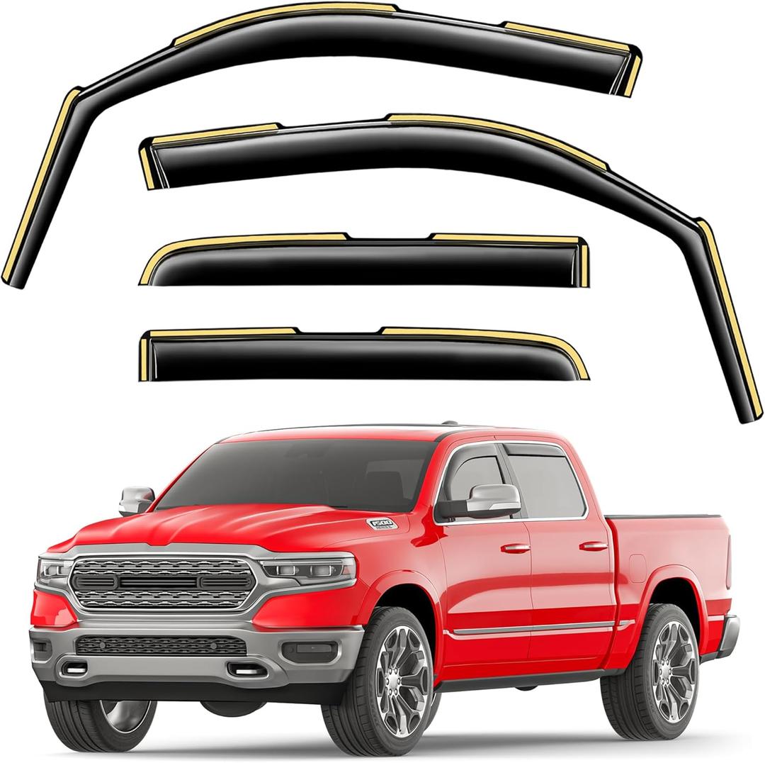 in-Channel Window Rain Guards Fit for Truck Dodge RAM 1500 (New Body Style Includes TRX) 2019-2026 Crew Cab Extra Durable Window Visors Window Deflectors Vent Shades Car Accessories-4 pcs