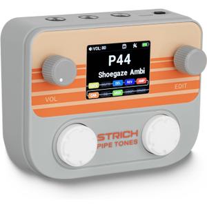 STRICH Pipe Tones Pocket Multi-Effects Processor for Guitar and Bass with 10 Effect Modules 125 Effects 40s Looper 100 Drum Patterns USB Audio Interface Wireless Control (Gray)