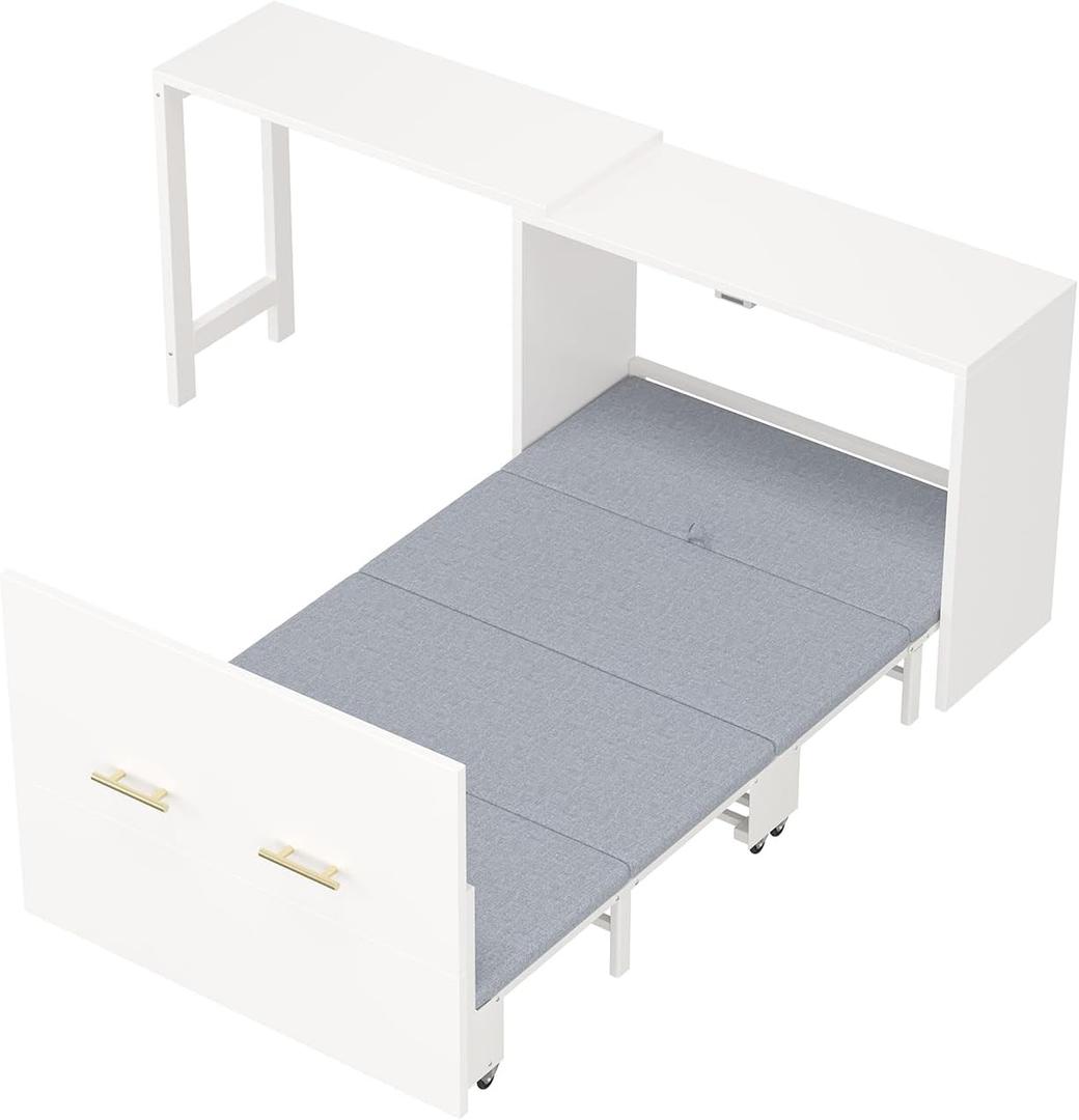 BSKJMMP Hide a Bed Cabinet Foldable Cushion Adjustable Position Desk Easy Pull Out and Folding for Apartment Small Room Office Nap Small Space, White