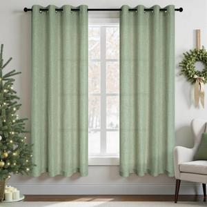Light Sage Linen Curtains 72 Inch Length for Bedroom 2 Panels Grommet Light Filter Linen Textured Semi Sheer Opaque Sage Green Curtains for Living Room Bay Window Cottage Farmhouse 6FT 6 FT Long 52x72