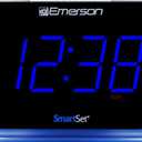 Emerson CKS1507 Smartset Radio Alarm Clock, 1.4" Blue LED Digital Display, USB Charging Port, Brightness Dimmer Controls, Bluetooth Connectivity, Set Alarm to Radio, Music, or Buzzer, Black